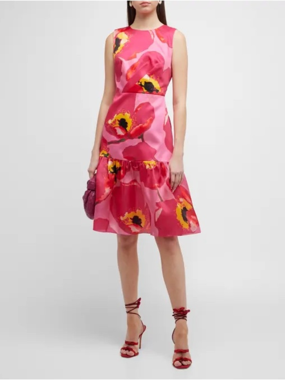 Carolina Herrera New Floral Print Ruffle Tiered Hem Silk Dress Size 6 $2,690.00